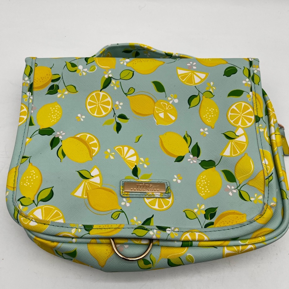 Trina Turk Lemon Print Hanging Toiletry Bag Travel Cosmetic Organizer Case